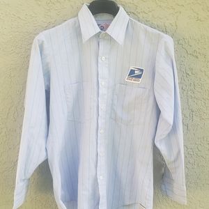 Post Office Vintage Clerk Blue Long Sleeve Button Up Uniform Mens Shirt Size 15